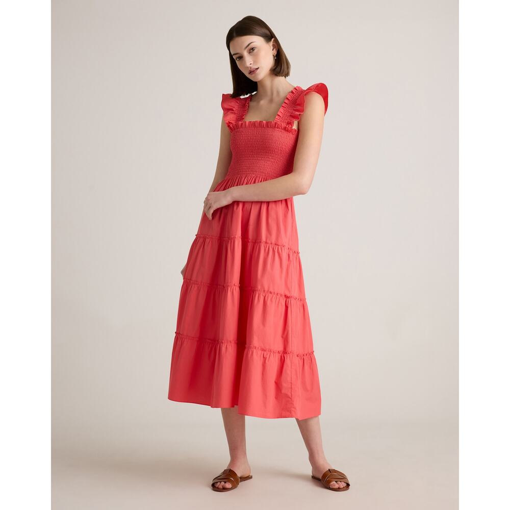 Quince Coral Red Tiered Midi Dress